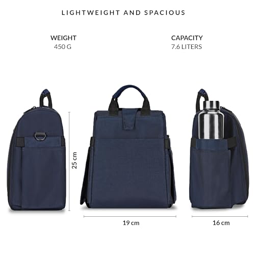 Carriall Navy Meal Bag/Lunch Bag, Tiffin Bag for Office, College, School & Picnic | Reusable & Water-Resistant Lunch Box Cover Bag Only | 8L Capacity | Gifting for Men,Women & Kids (Boys/Girls) - Image 4