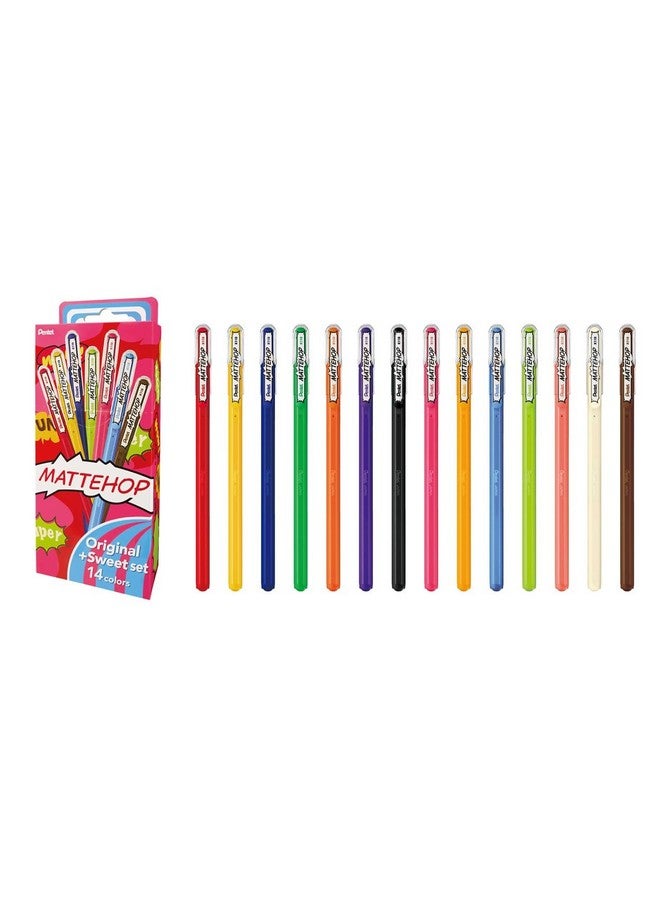 بنتل قلم حبر جاف أصلي من مجموعة مات هوب + سويت كولور، 14 لونًا K110-V14St - Image 1
