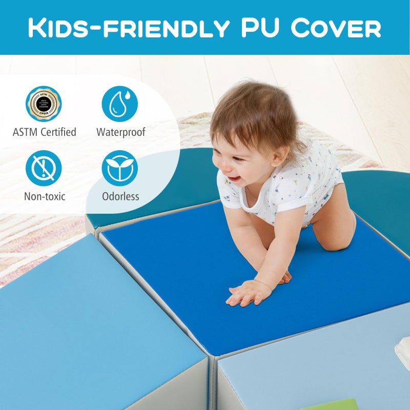 Olakids Climbing Toys for Toddlers, 6 Pieces Baby Foam Blocks Soft Play Set with PU Leather, Indoor Kids Climb and Crawl Sliding Activity Structure Gym Playground Climber (Azure) - Image 4