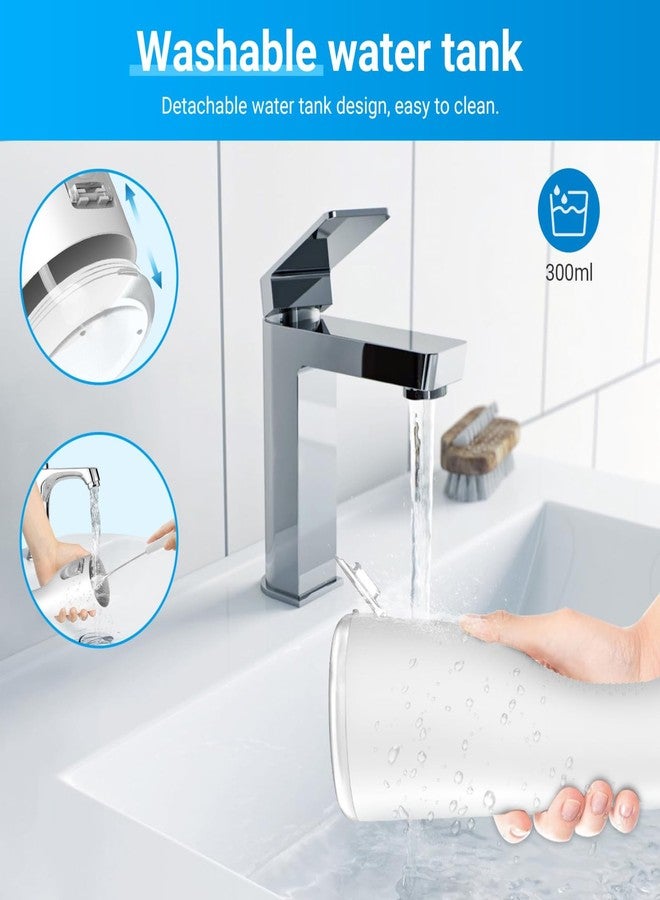 R REVA Portable Water Flosser for Teeth - 4 Modes Cordless Oral Irrigator with 300ML Tank, 360° Rotating Nozzle, 4 Jet Tips, Rechargeable, IPX7 Waterproof, Low Noise Gravity Ball Design (M159 - White) - Image 3