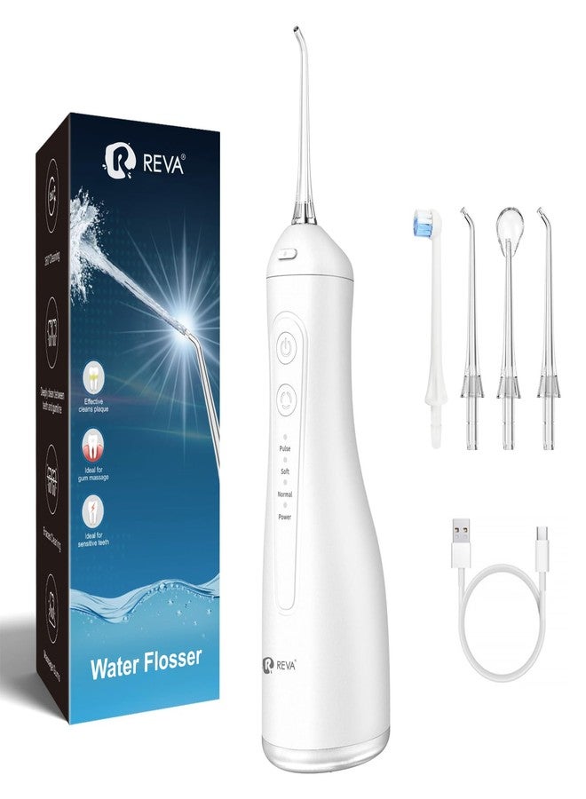 R REVA Portable Water Flosser for Teeth - 4 Modes Cordless Oral Irrigator with 300ML Tank, 360° Rotating Nozzle, 4 Jet Tips, Rechargeable, IPX7 Waterproof, Low Noise Gravity Ball Design (M159 - White) - Image 1