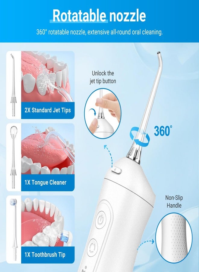 R REVA Portable Water Flosser for Teeth - 4 Modes Cordless Oral Irrigator with 300ML Tank, 360° Rotating Nozzle, 4 Jet Tips, Rechargeable, IPX7 Waterproof, Low Noise Gravity Ball Design (M159 - White) - Image 2
