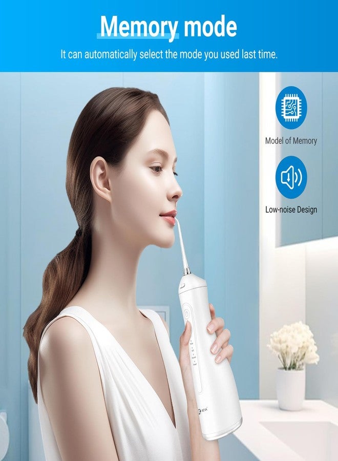 R REVA Portable Water Flosser for Teeth - 4 Modes Cordless Oral Irrigator with 300ML Tank, 360° Rotating Nozzle, 4 Jet Tips, Rechargeable, IPX7 Waterproof, Low Noise Gravity Ball Design (M159 - White) - Image 5