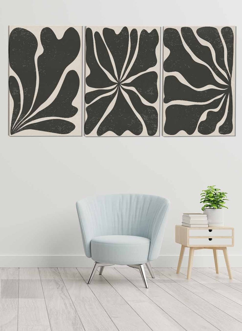 لوحة طقم من ٣ لوحات كانفاس على إطار خشبي تصميم رسم تجريدي أوراق نباتية للمنزل غرفة المعيشة المكتب الديكور - Image 1
