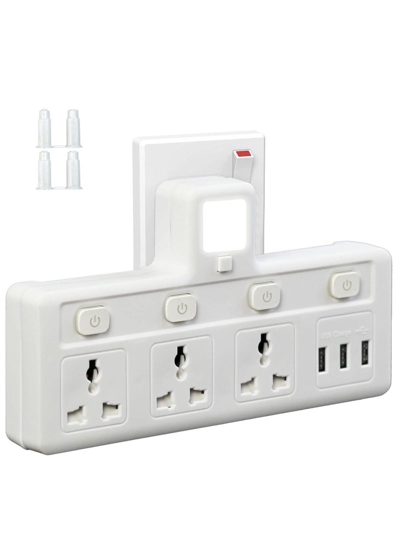 SKY-TOUCH - Multi-Plug Extension Socket with 3 USB Extender Wall with 3 Outlets and an Electrical Power Extender Outlet Adaptor for Home, Office, and Kitchen White - Image 1
