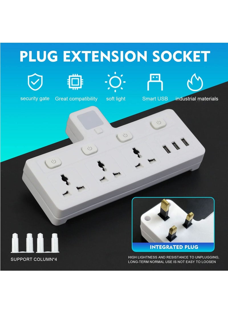 SKY-TOUCH - Multi-Plug Extension Socket with 3 USB Extender Wall with 3 Outlets and an Electrical Power Extender Outlet Adaptor for Home, Office, and Kitchen White - Image 1
