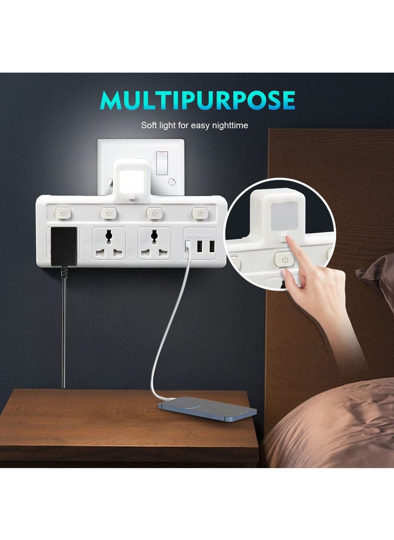 SKY-TOUCH - Multi-Plug Extension Socket with 3 USB Extender Wall with 3 Outlets and an Electrical Power Extender Outlet Adaptor for Home, Office, and Kitchen White - Image 1
