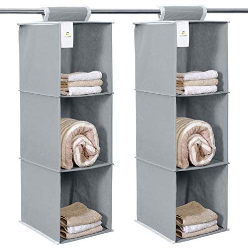 HomeStrap 3-Shelf Closet Hanging Organizer | Durable Non-Woven Fabric Storage Hanger with Engineered Wood | Stylish Wardrobe Storage Solution | Grey (Pack of 2) - Image 1