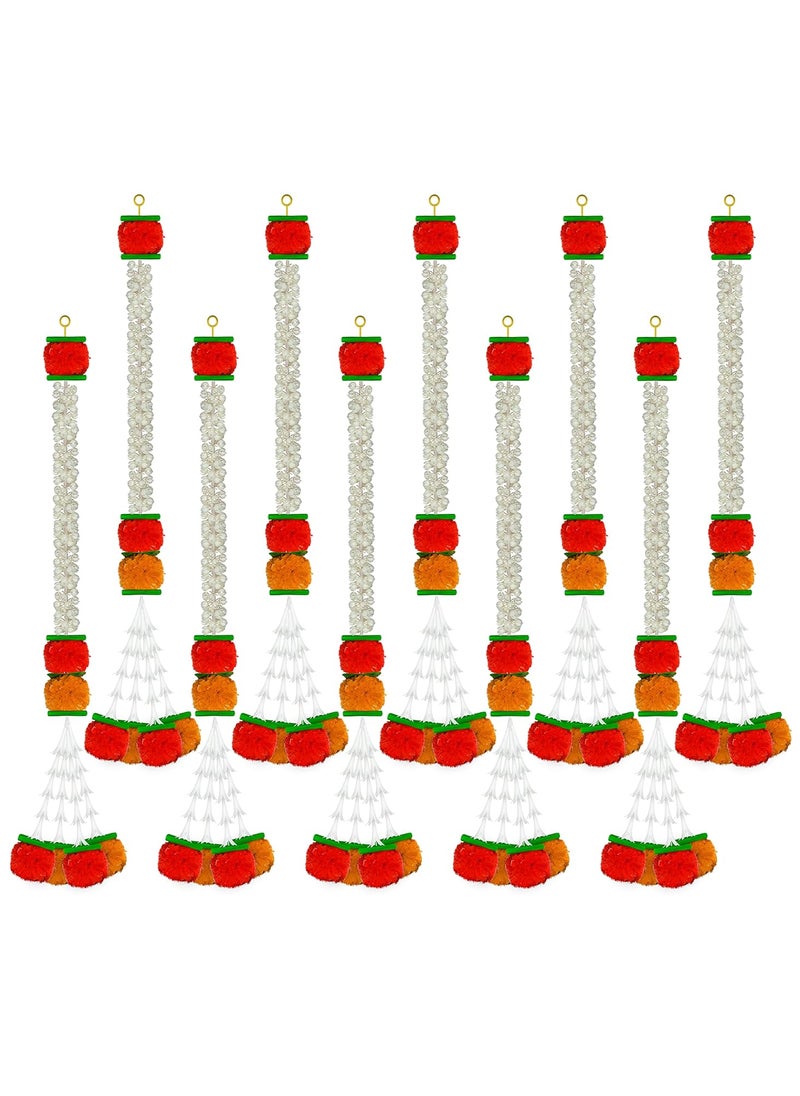 iHandikart iHandikart Jasmine Artificial Garland with Marigold Flowers Tuberose Diwali Decoration for Home Decor White Garland for Decoration Color Light Dark Orange Pack of 10 3330810  - Image 1
