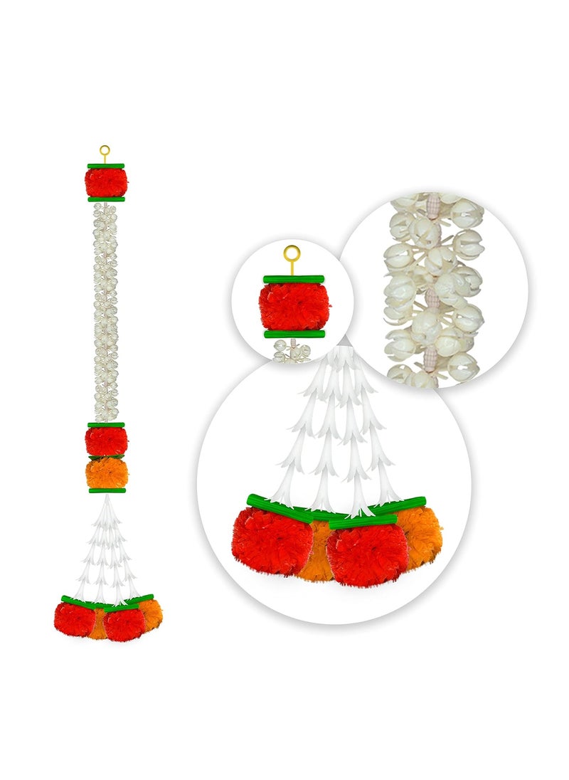 iHandikart iHandikart Jasmine Artificial Garland with Marigold Flowers Tuberose Diwali Decoration for Home Decor White Garland for Decoration Color Light Dark Orange Pack of 10 3330810  - Image 4
