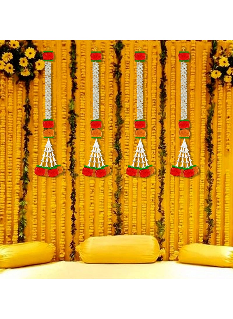iHandikart iHandikart Jasmine Artificial Garland with Marigold Flowers Tuberose Diwali Decoration for Home Decor White Garland for Decoration Color Light Dark Orange Pack of 10 3330810  - Image 2