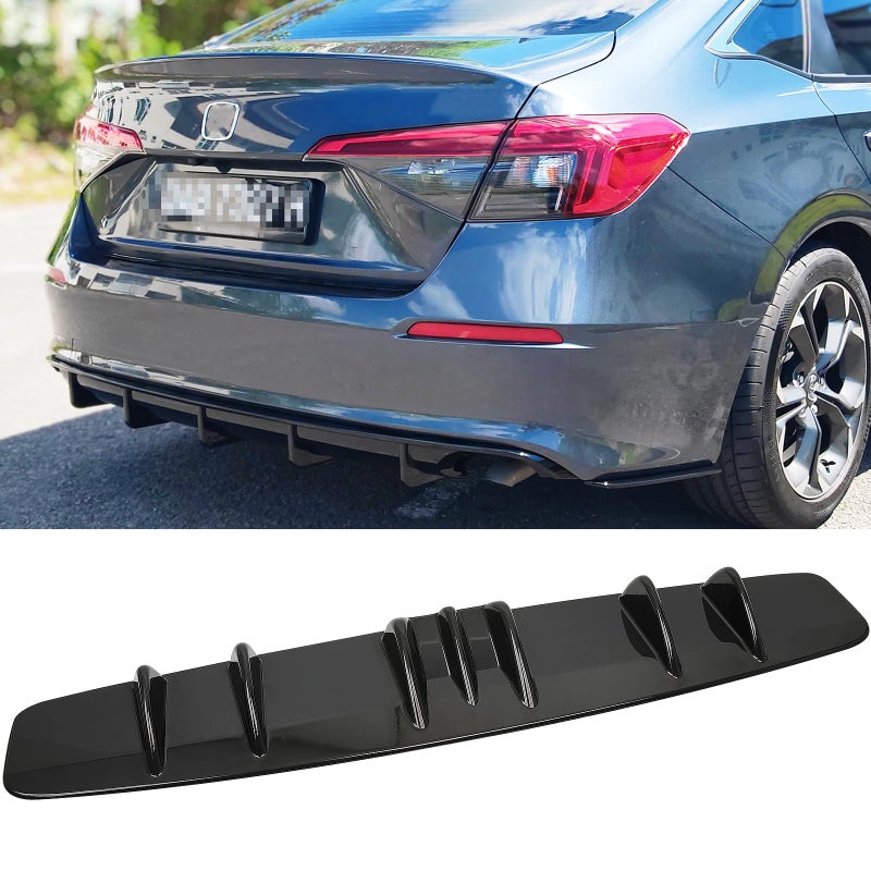 DREAMOTOR 33 Car Rear Bumper Lip Universal Rear Diffuser Shark Fin Style Bumper Wing Spoiler Splitter Spoiler Compatible with Honda Civic Accord Volkswagen VW Jetta Audi A3 Ford Explorer Chrysler - Image 3