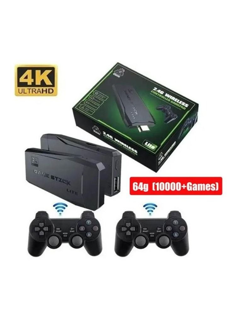 4K HD video game console, dual 2.4G wireless controllers, plug-and-play video game stick, built-in 10,000 games, retro handheld game console