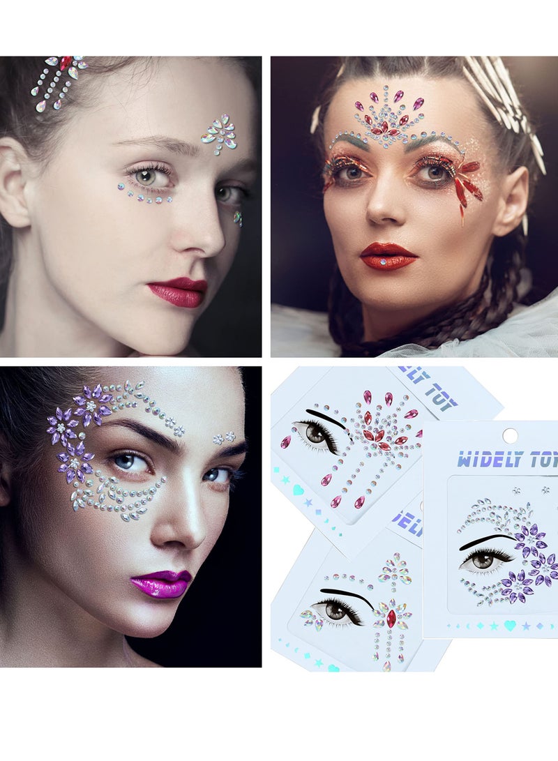 Excefore Face Gems, 8 Sets Stick-On Face Jewels, Rhinestones for Eyes and Body, Rave Outfits, Euphoria Fairy Makeup, Festival, Costume, and Party Accessories - Image 2