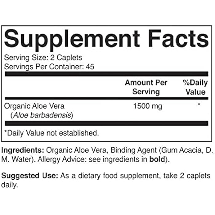 Brieofood Organic Aloe Vera 1500mg, 45 Servings, Vegetarian, Gluten Free, 90 Vegetarian Tablets - Image 3
