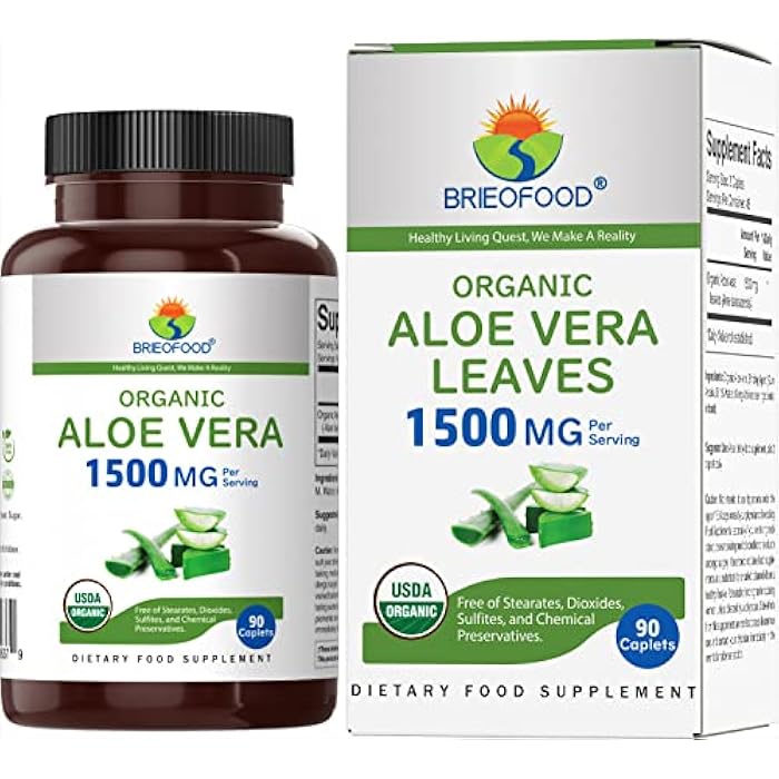 Brieofood Organic Aloe Vera 1500mg, 45 Servings, Vegetarian, Gluten Free, 90 Vegetarian Tablets - Image 1
