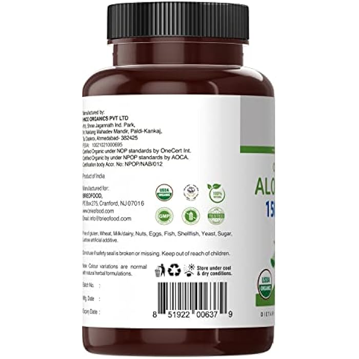 Brieofood Organic Aloe Vera 1500mg, 45 Servings, Vegetarian, Gluten Free, 90 Vegetarian Tablets - Image 5