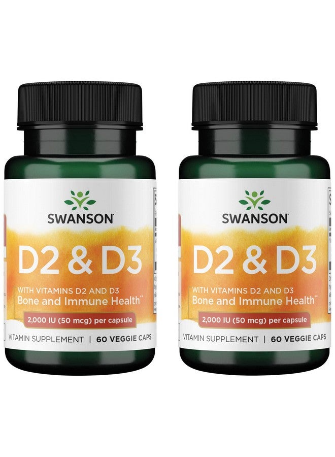 Swanson Vitamin D Complex with Vitamins D2 & D3 - Complete Sunshine Vitamin Complex for Bone, Dental & Immune Health - Vitamin Supplement (50 mcg, 60 Veggie Capsules) (2 Pack) - Image 1
