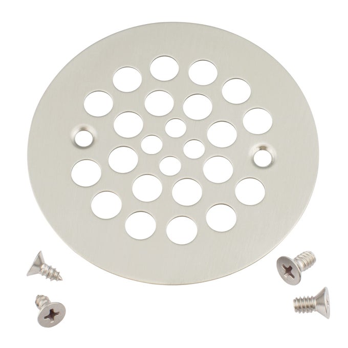 414 SHOWER STRAINER DRAIN TRIM SET SCREWIN SHOWER STRAINER DRAIN COVER PLASTICODDITIES STYLE REPLACEMENT STRAINER GRIDMACHINE SELFTAPPING SCREWS INCLUDED BRUSHED NICKEL
