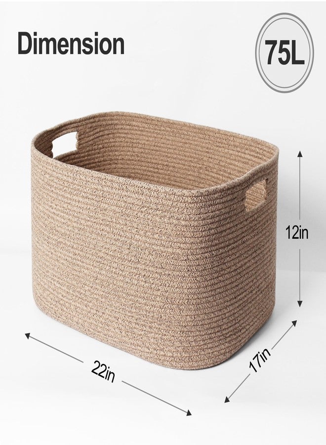 WILLITAT Large Storage Basket for Blankets, 75L Woven Blanket Storage for Living Room, Cotton Rope Baskets for Organizing, Kids Dog Toy Bin Box, Rectangle Pillow Holder Organizer, 22”x17”x12” - Image 2