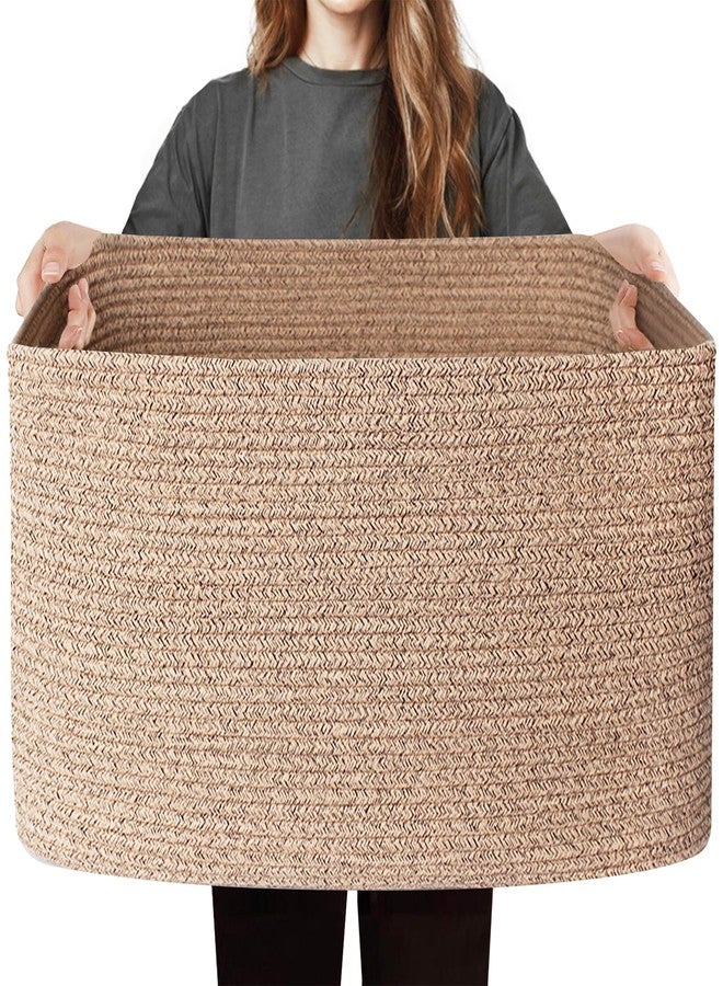 WILLITAT Large Storage Basket for Blankets, 75L Woven Blanket Storage for Living Room, Cotton Rope Baskets for Organizing, Kids Dog Toy Bin Box, Rectangle Pillow Holder Organizer, 22”x17”x12” - Image 1