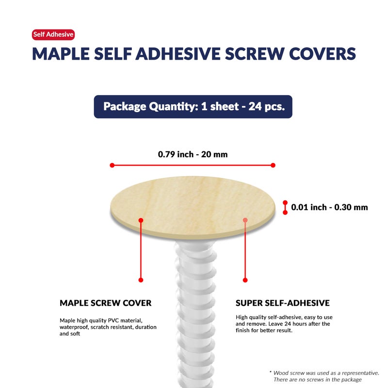 UNMAR Maple Self-Adhesive Screw Hole Stickers - 24 Pcs. 0.79 Inch / 20 Mm Peel Stick Dust Proof Tape, Water Resistance Pvc Caps For Wood Cabinets, Furniture, Drawer, Wardrobe, Kitchen, Table - Image 2