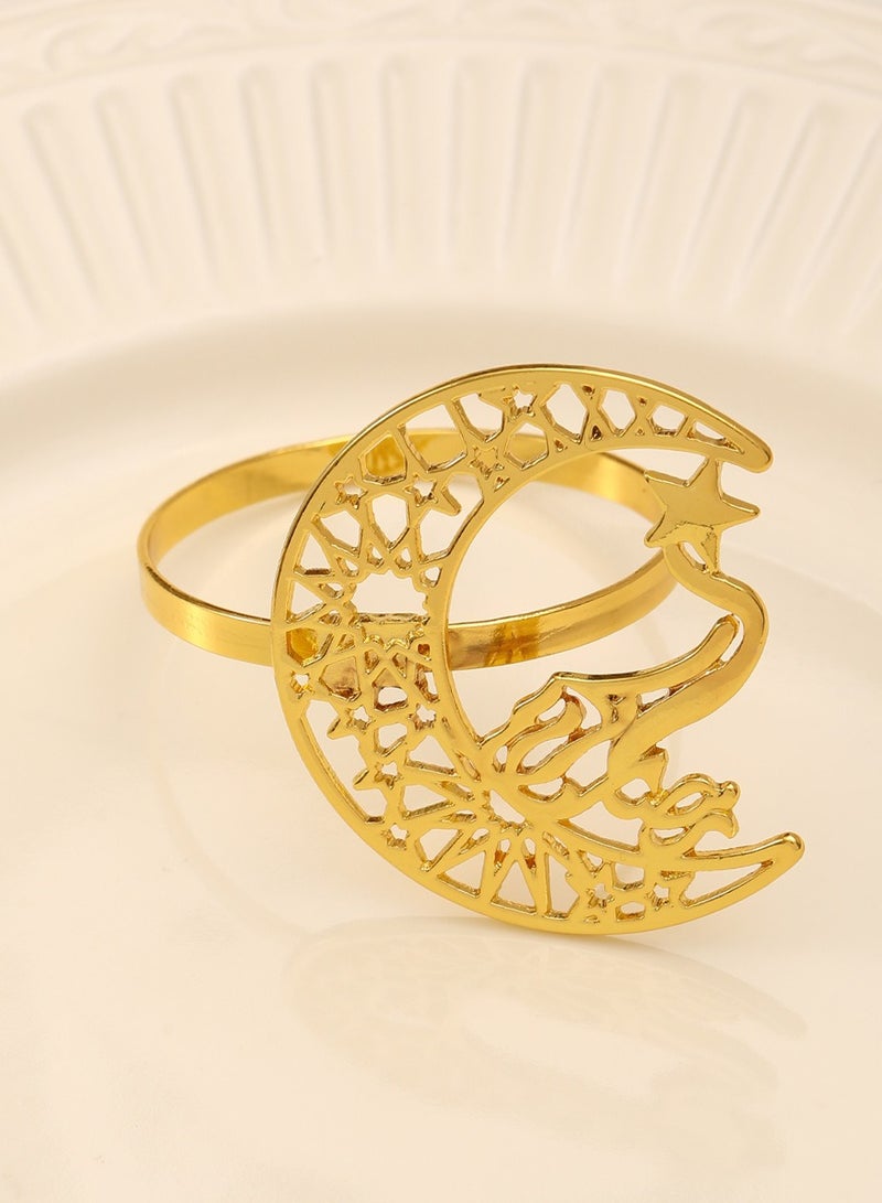 4 Pcs Luxury Ramadan & Eid Napkin Rings Set (Gold/Silver) | Crescent Moon & Star Design with Embossed Patterns | Elegant Metal Table Decor for Iftar, Wedding, Home Decor & Gift Giving - Image 5