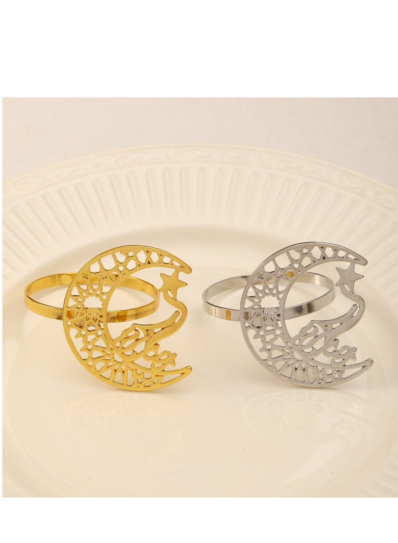 4 Pcs Luxury Ramadan & Eid Napkin Rings Set (Gold/Silver) | Crescent Moon & Star Design with Embossed Patterns | Elegant Metal Table Decor for Iftar, Wedding, Home Decor & Gift Giving - Image 1