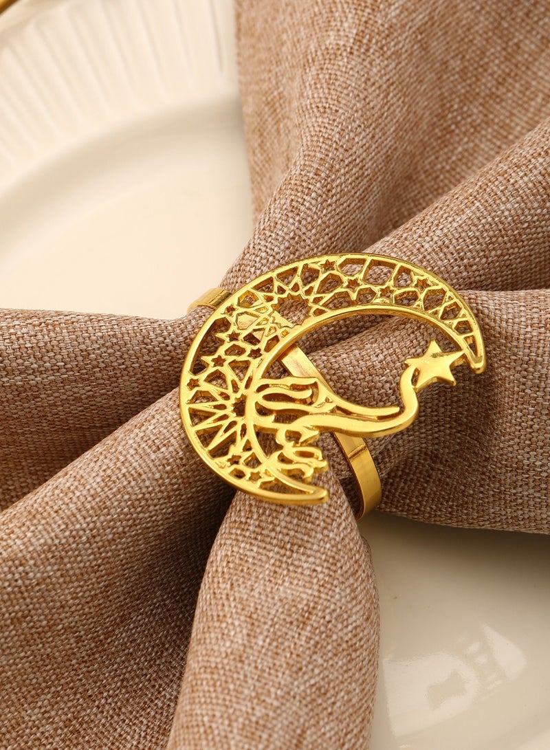 4 Pcs Luxury Ramadan & Eid Napkin Rings Set (Gold/Silver) | Crescent Moon & Star Design with Embossed Patterns | Elegant Metal Table Decor for Iftar, Wedding, Home Decor & Gift Giving - Image 2