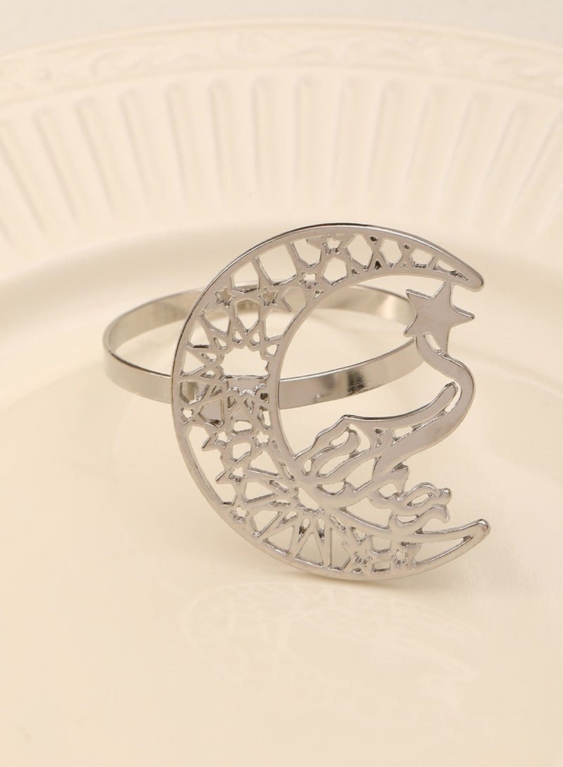4 Pcs Luxury Ramadan & Eid Napkin Rings Set (Gold/Silver) | Crescent Moon & Star Design with Embossed Patterns | Elegant Metal Table Decor for Iftar, Wedding, Home Decor & Gift Giving - Image 4