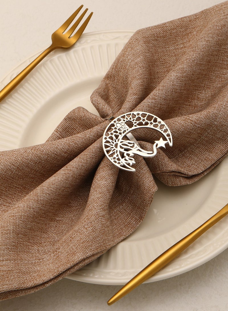 4 Pcs Luxury Ramadan & Eid Napkin Rings Set (Gold/Silver) | Crescent Moon & Star Design with Embossed Patterns | Elegant Metal Table Decor for Iftar, Wedding, Home Decor & Gift Giving - Image 3