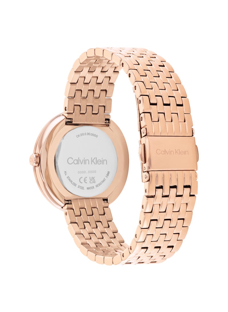 CALVIN KLEIN ساعة نسائية دائرية أنالوج بعلبة فضية بيضاء - 25100038  - Image 3