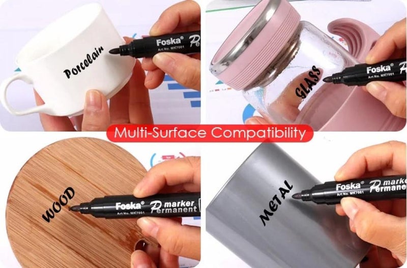 Foska Green Round Tip Permanent Marker Pens 2mm - 12 Pack - Image 5