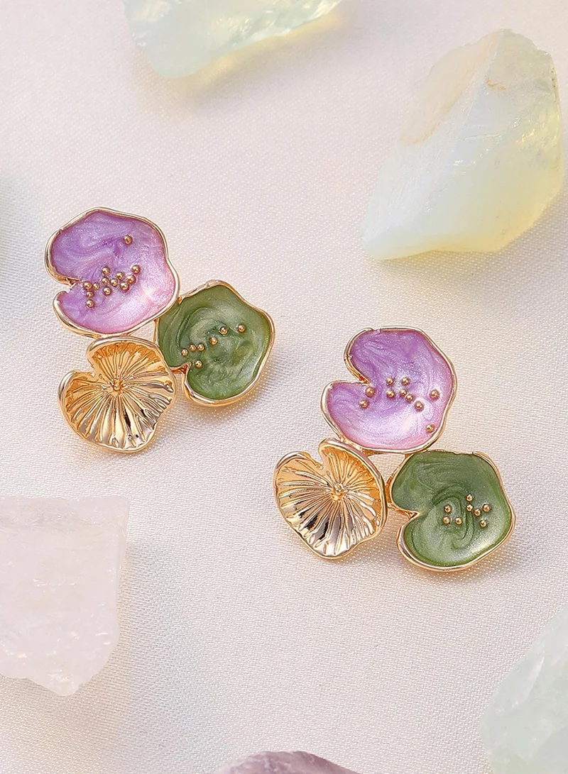 SOHI Small Lilypad Contemporary Artificial Stud Earring Jewellery