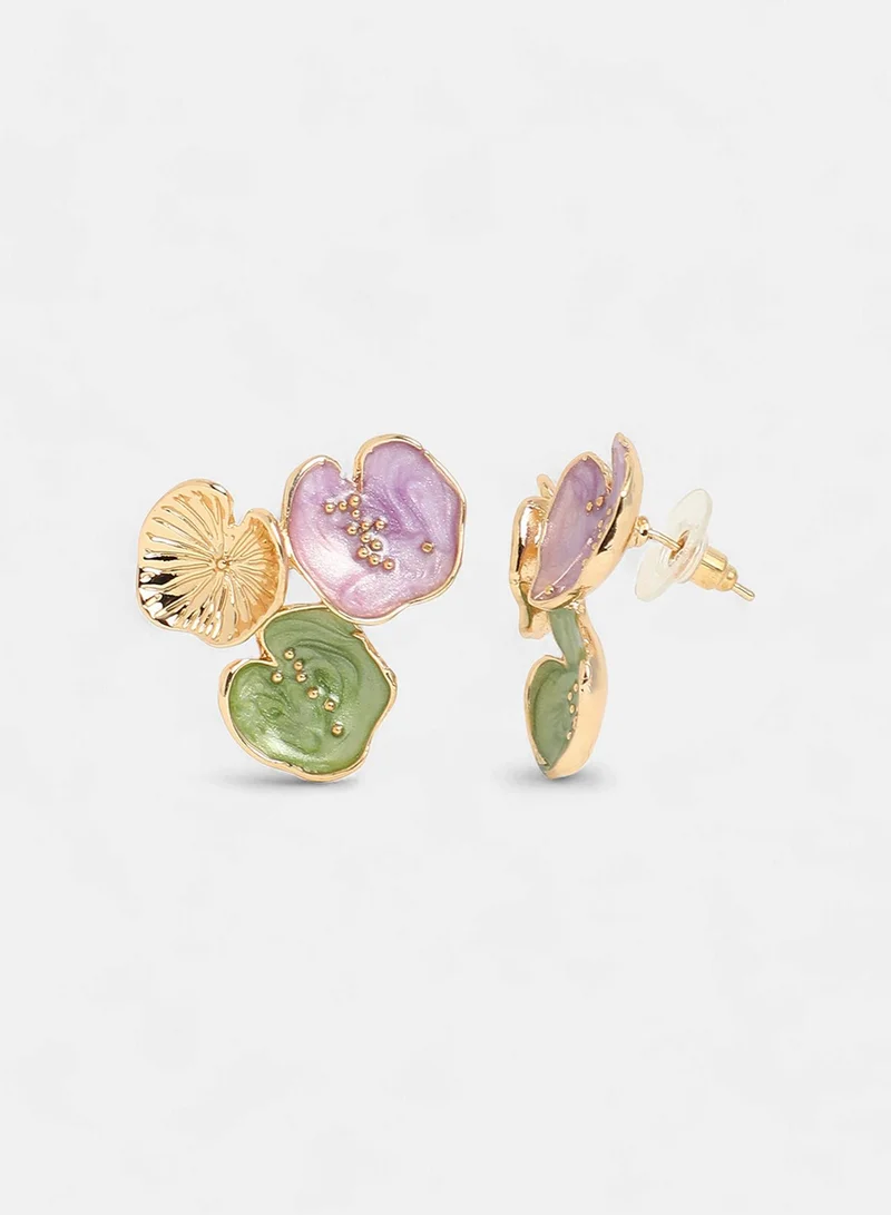 SOHI Small Lilypad Contemporary Artificial Stud Earring Jewellery