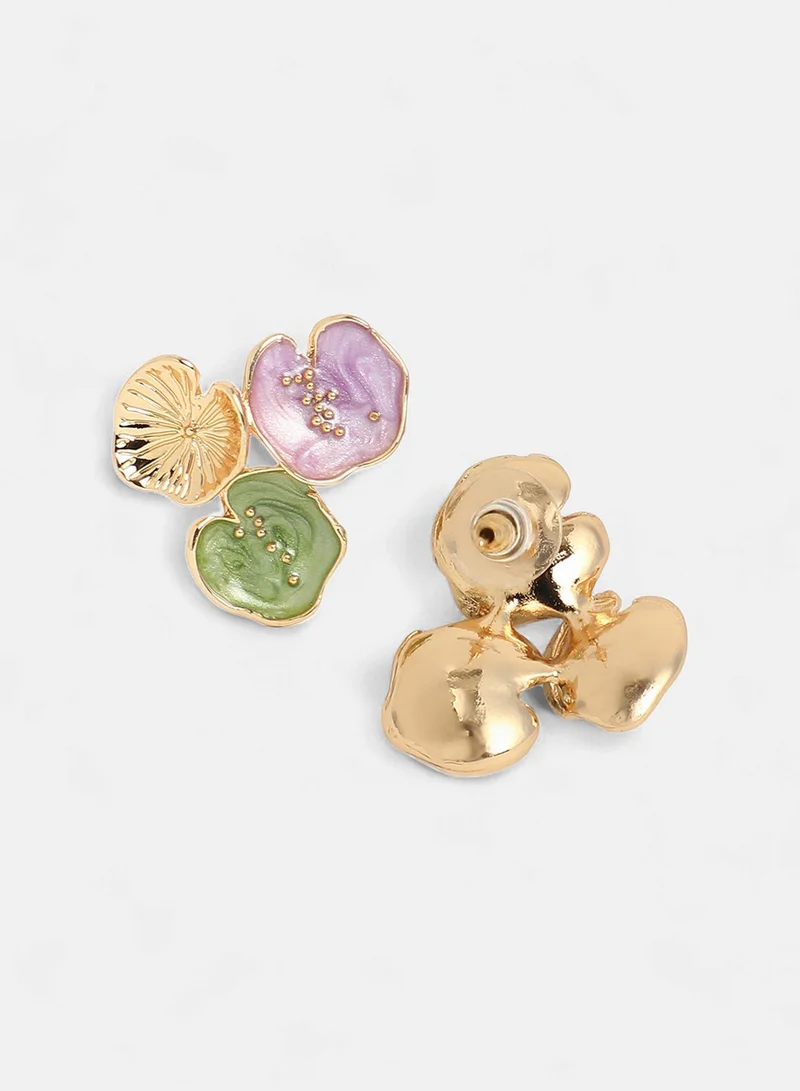 SOHI Small Lilypad Contemporary Artificial Stud Earring Jewellery