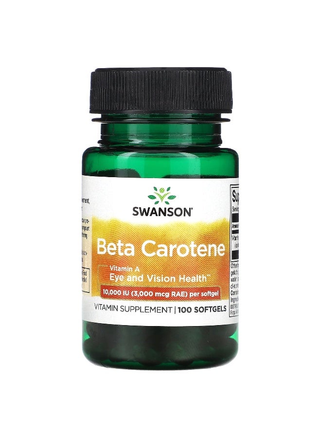 SWANSON سوانسون، بيتا كاروتين، 10,000 وحدة دولية (3,000 ميكروغرام RAE)، 100 كبسولة لينة - Image 1
