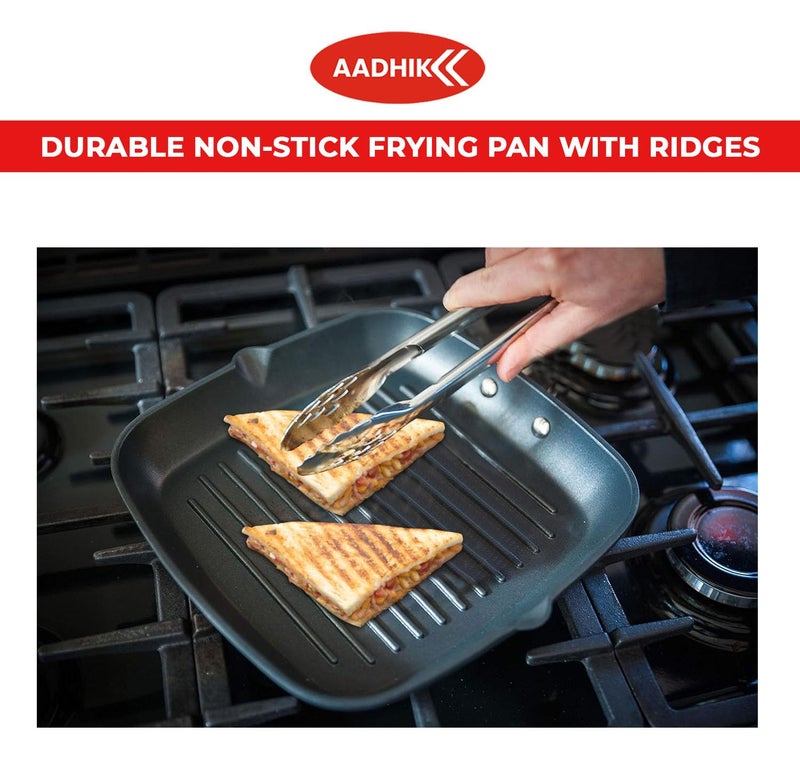 AADHIK Non Stick Aluminium Grill Pan Multi Snack Pan Sandwich Maker Uttapam Pan Chilla Pan Toast Pan Grilled Sandwich Snackers Large Pan Kadai Multipurpose Grey Make in India - Image 2