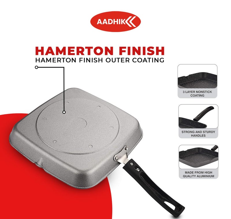 AADHIK Non Stick Aluminium Grill Pan Multi Snack Pan Sandwich Maker Uttapam Pan Chilla Pan Toast Pan Grilled Sandwich Snackers Large Pan Kadai Multipurpose Grey Make in India - Image 5