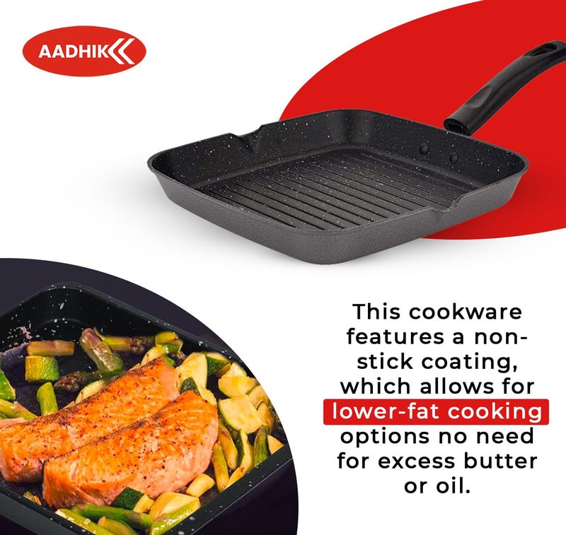 AADHIK Non Stick Aluminium Grill Pan Multi Snack Pan Sandwich Maker Uttapam Pan Chilla Pan Toast Pan Grilled Sandwich Snackers Large Pan Kadai Multipurpose Grey Make in India - Image 4