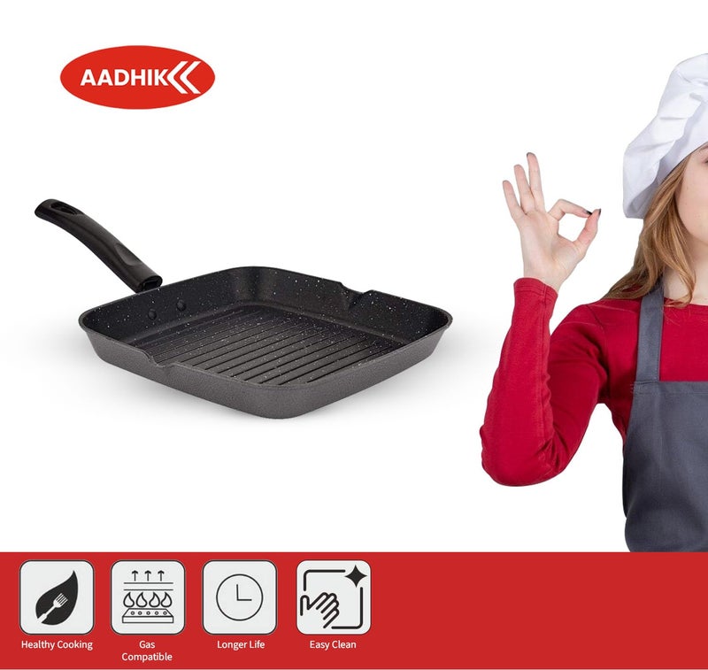 AADHIK Non Stick Aluminium Grill Pan Multi Snack Pan Sandwich Maker Uttapam Pan Chilla Pan Toast Pan Grilled Sandwich Snackers Large Pan Kadai Multipurpose Grey Make in India - Image 3