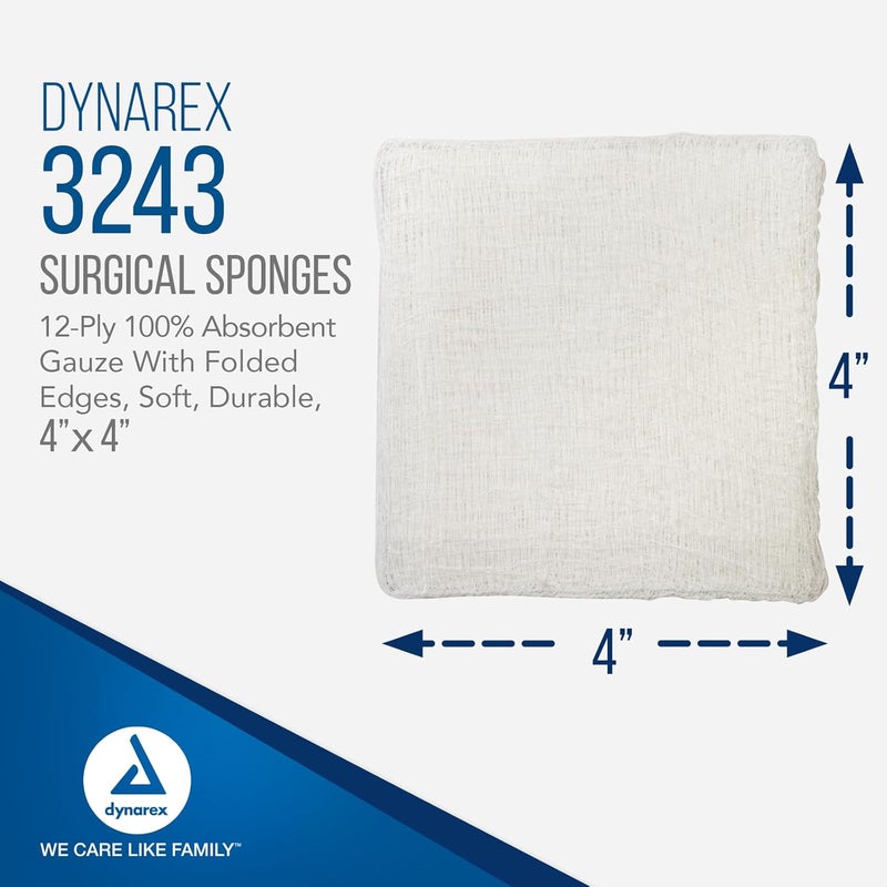 Dynarex Dynarex Surgical Gauze Sponges NonSterile Pads for General Cleaning and Wound Packing Made from 100 Absorbent Cotton 4 x 4 12Ply and LatexFree 1 Box of 200 Dynarex Surgical Gauze Sponges  - Image 2