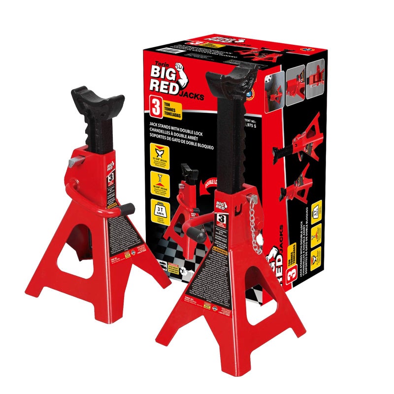 BIG RED T43002A Torin Steel Jack Stands Double Locking 3 Ton 6000 lb Capacity Red 1 Pair - Image 2