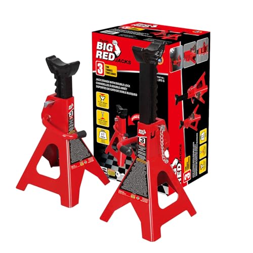 BIG RED T43002A Torin Steel Jack Stands Double Locking 3 Ton 6000 lb Capacity Red 1 Pair - Image 1