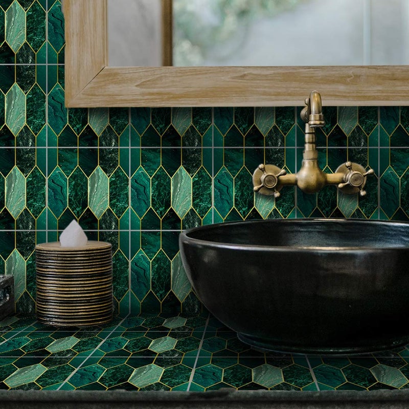 Alwayspon Floor Wall Tile Transfers Sticker for Home Decor Peel  Stick selfAdhesive splashback Tile Decals for Living Room Kitchen Bathroom Decor15cmX15cmX 10 Pieces Green Gilding Mosaic Tile Sticker