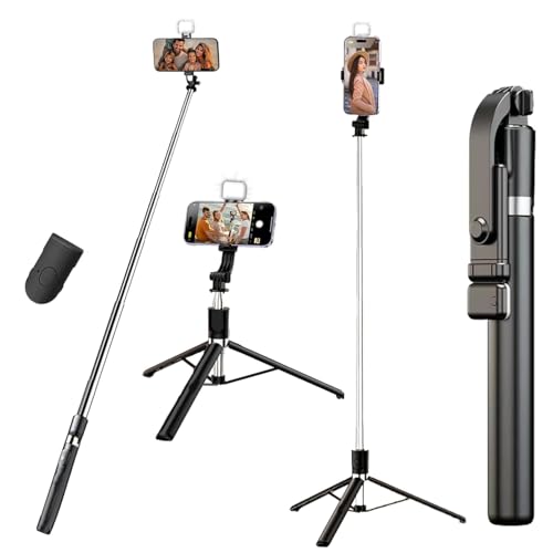 Hold Up Long Selfie Stick Tripod With Light, 67 inch /170CM Reinforced Tripod for Mobile Phone, Multi-Functional Bluetooth Selfie Stick for Travel, Vlogging, Compatible with iPhone and All Smartphones - Image 1