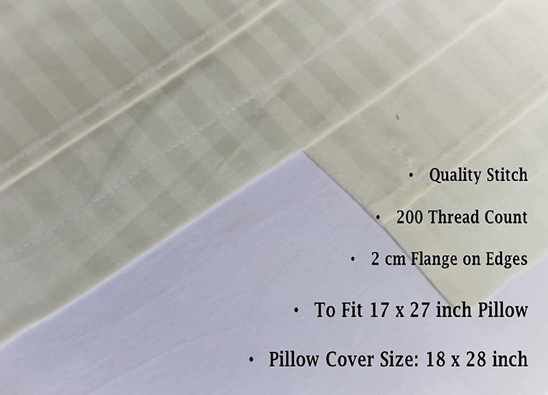 TIQH 200 TC Cotton Satin Stripe Pillow Covers Pillow Cases Set of 2 18X28 Ivory - Image 3