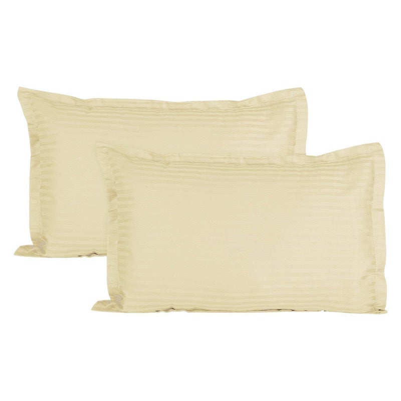 TIQH 200 TC Cotton Satin Stripe Pillow Covers Pillow Cases Set of 2 18X28 Ivory - Image 1