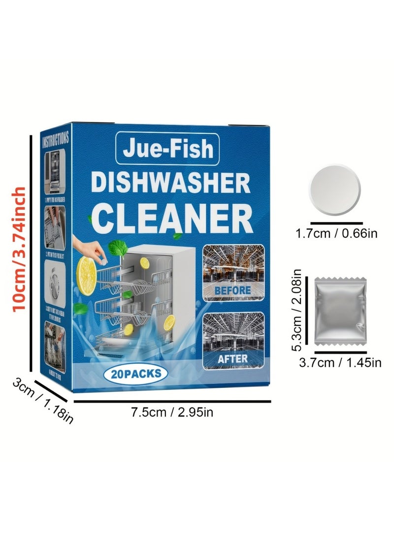 JUE-FISH 20Pcs Dishwasher Cleaner Tablets RV Dishwasher Deep Cleaning Tablets Remove Dirt and Stains Easily Natural Remover for Limescale Hard Water Calcium Odour Smell to Clean Dish Washer Tablet  - Image 3