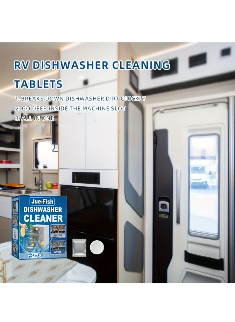20Pcs Dishwasher Cleaner Tablets RV Dishwasher Deep Cleaning Tablets Remove Dirt and Stains Easily Natural Remover for Limescale Hard Water Calcium Odour Smell to Clean Dish Washer Tablet